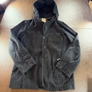Chor Black Hooded Distressed Skull Button up Jacket Coat - Gothic Alternative Fa